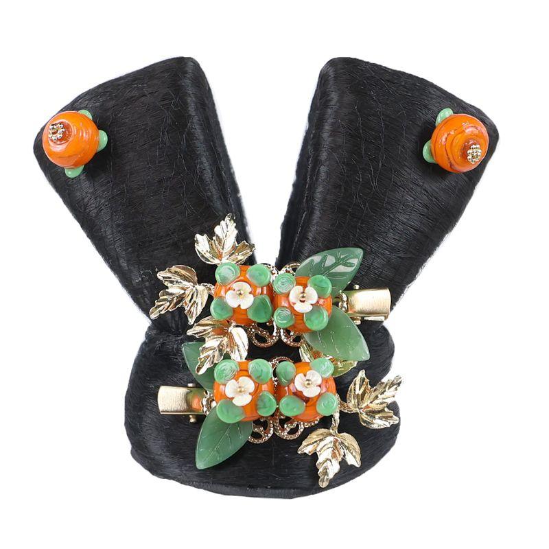Children's Han Chinese Costume Chignon Ornament Cute Girl Tang Style Bun Mid-Autumn Festival Stage Performance Headdress Suit