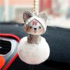 Cute Car Pendant Lovely Lucky Cat Rhinestone Chinese Style Cartoon Plush Fur Ball Decoration Hanging Ornaments Auto Accessories