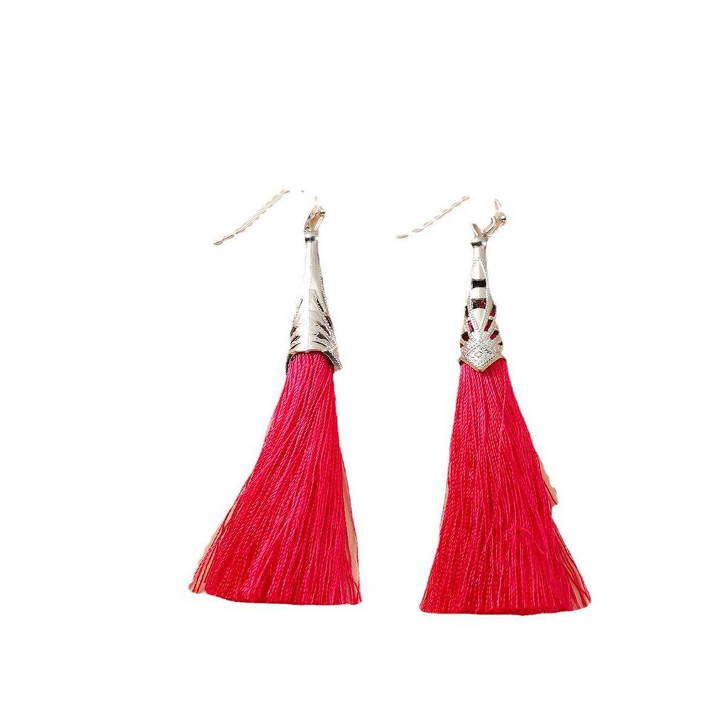 Ice Silk Tassel Earrings with Metal Cap - Korean Style Celebrity Dangle Hooks