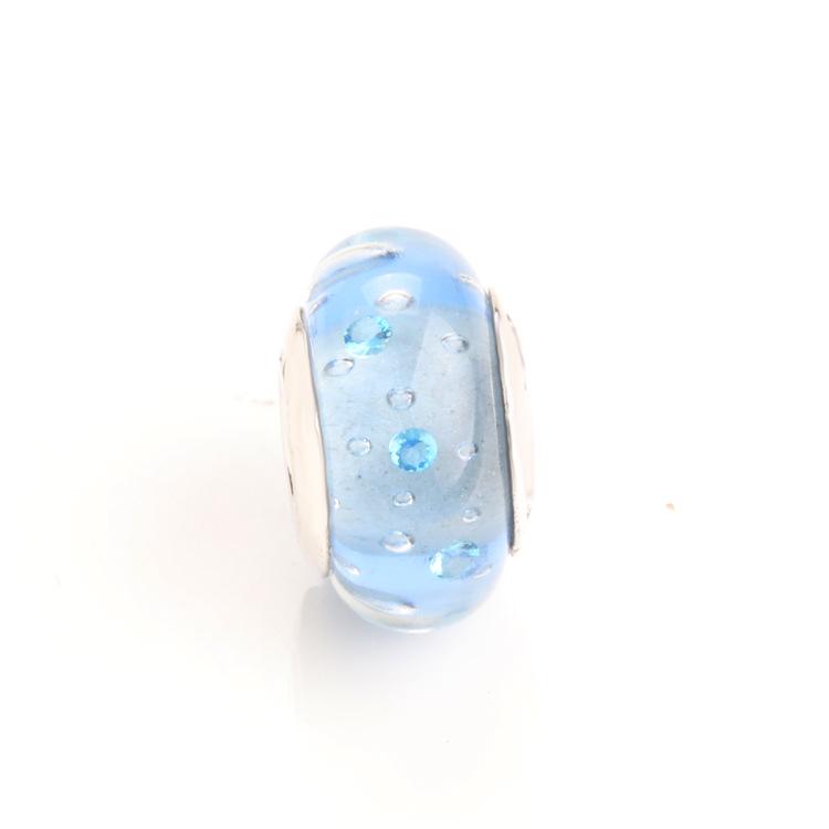 S925 Sterling Silver Blue Bubble Glass Beads - Valentine's Day Gift for Her
