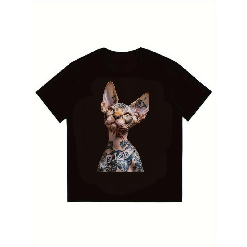 Черная футболка с татуированным сфинксом и надписью Bad Kitty, графический принт, для повседневного уличного стиля S