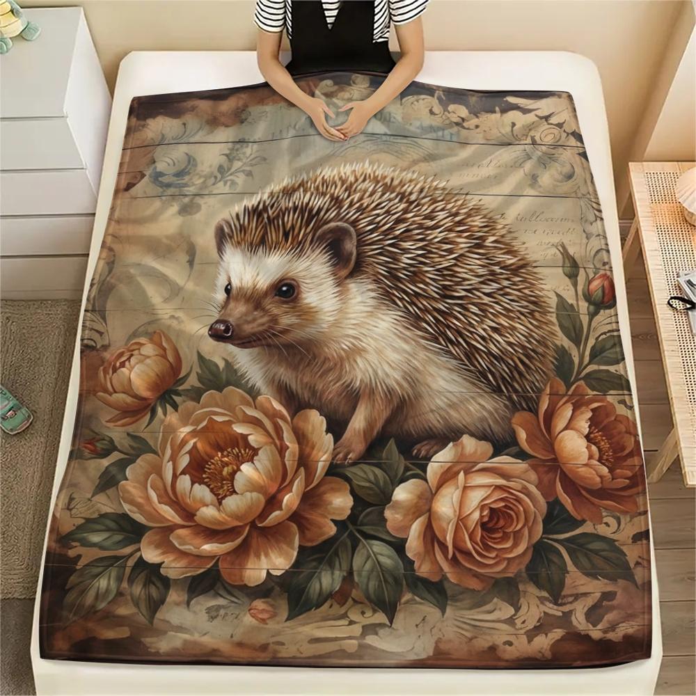 1 pièce Couverture en Flanelle Imprimé Floral Rétro Animal, Haute qualité Toutes Saisons, Décoration de Maison, Chaleur et Confort, Parfait pour les Cadeaux de Noël