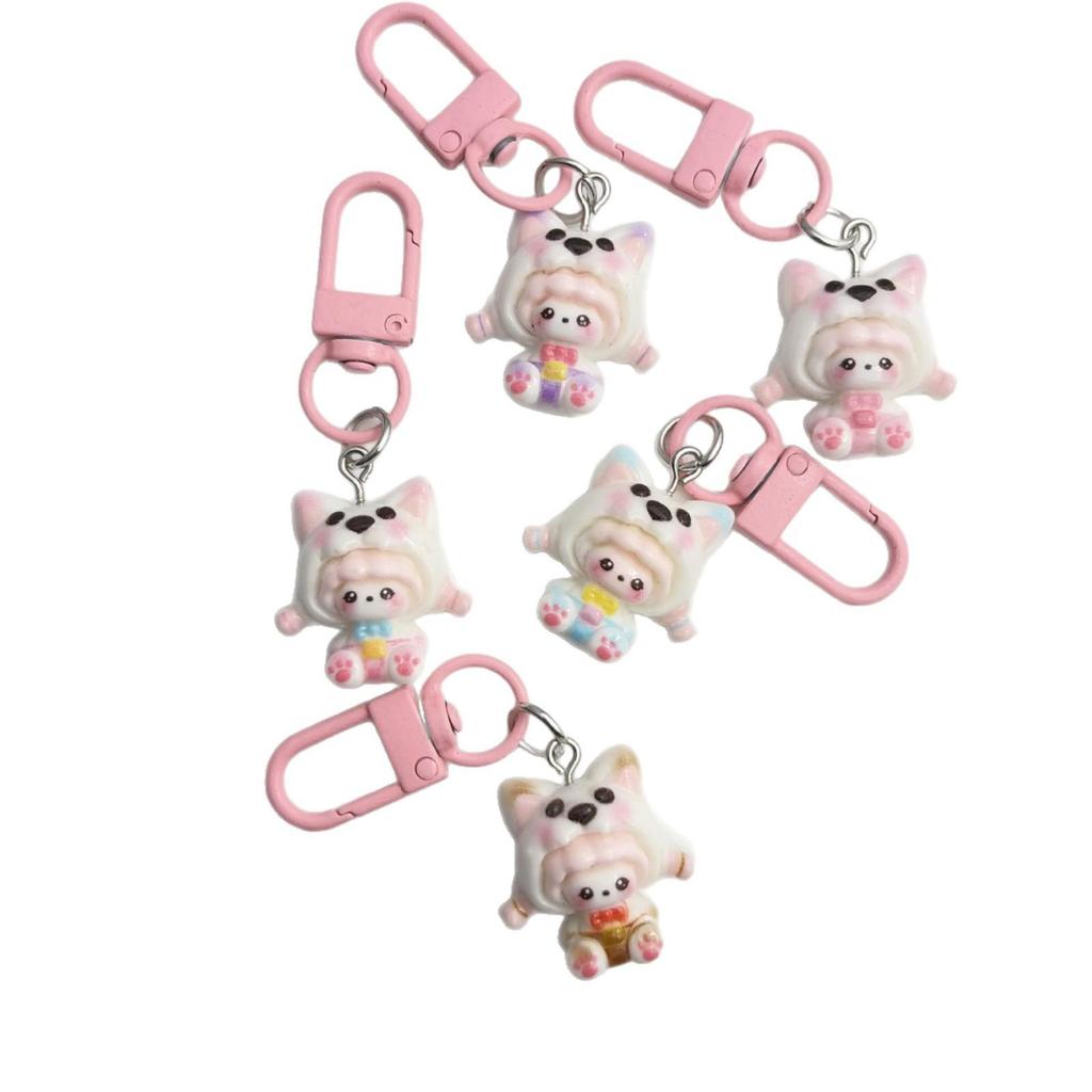 Cute Cartoon Girl Resin Keychain Pendant - Heart Backpack Charm, Holiday Gift for Students & Couples