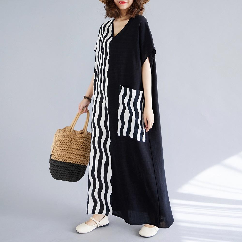 Short sleeve Plus size vintage Patchwork new in dresses for women casual loose long summer dress