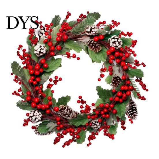 Festive Home Decor Christmas Wreath Wall Stickers, Red Berries And Pine Cones Garland Decals, Seasonal Window Filmes Waterproof PVC Decorative Clings