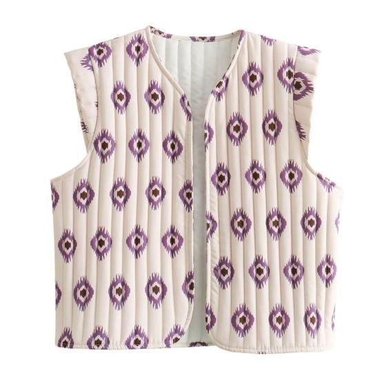 

Осенне-зимний женский жилет с принтом, однобортный, с V-образным вырезом, без рукавов, с подкладкой, толстый теплый жилет, повседневная одежда, пальто для поездок на работу S фиолетовый