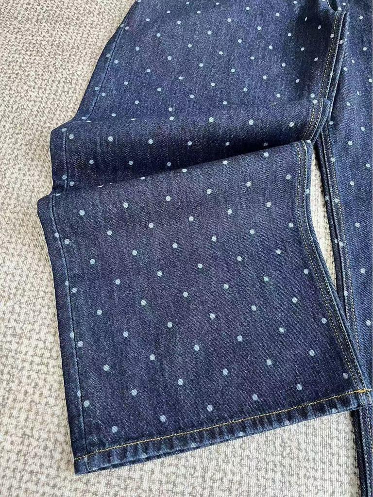 IM2026 Women's High-Waisted Retro Polka Dot Leather Bag Jeans - Slimming, Versatile Wide-Leg Long Pants