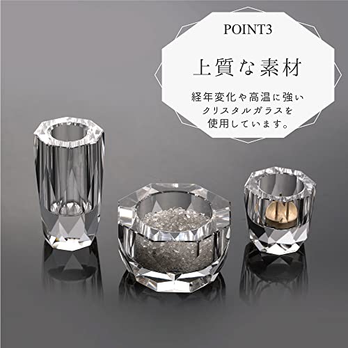 Miniature Capella Buddhist Altar Set (2.5 Inch) - Clear Crystal - Modern Buddhist Altar Set - Incense Burner, Flower Vase, Candle Holder (3-piece Set)