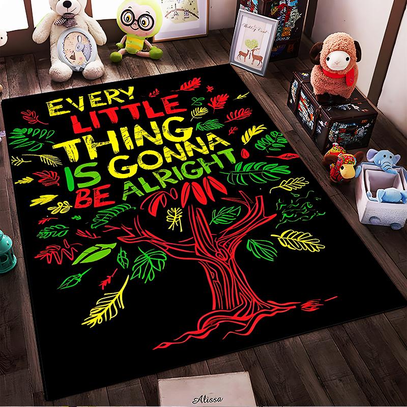 Reggae-Inspired Tree Carpet with Positive Quote in Rasta Colors Suitable for use as an anti-slip for living room bedroom sofas