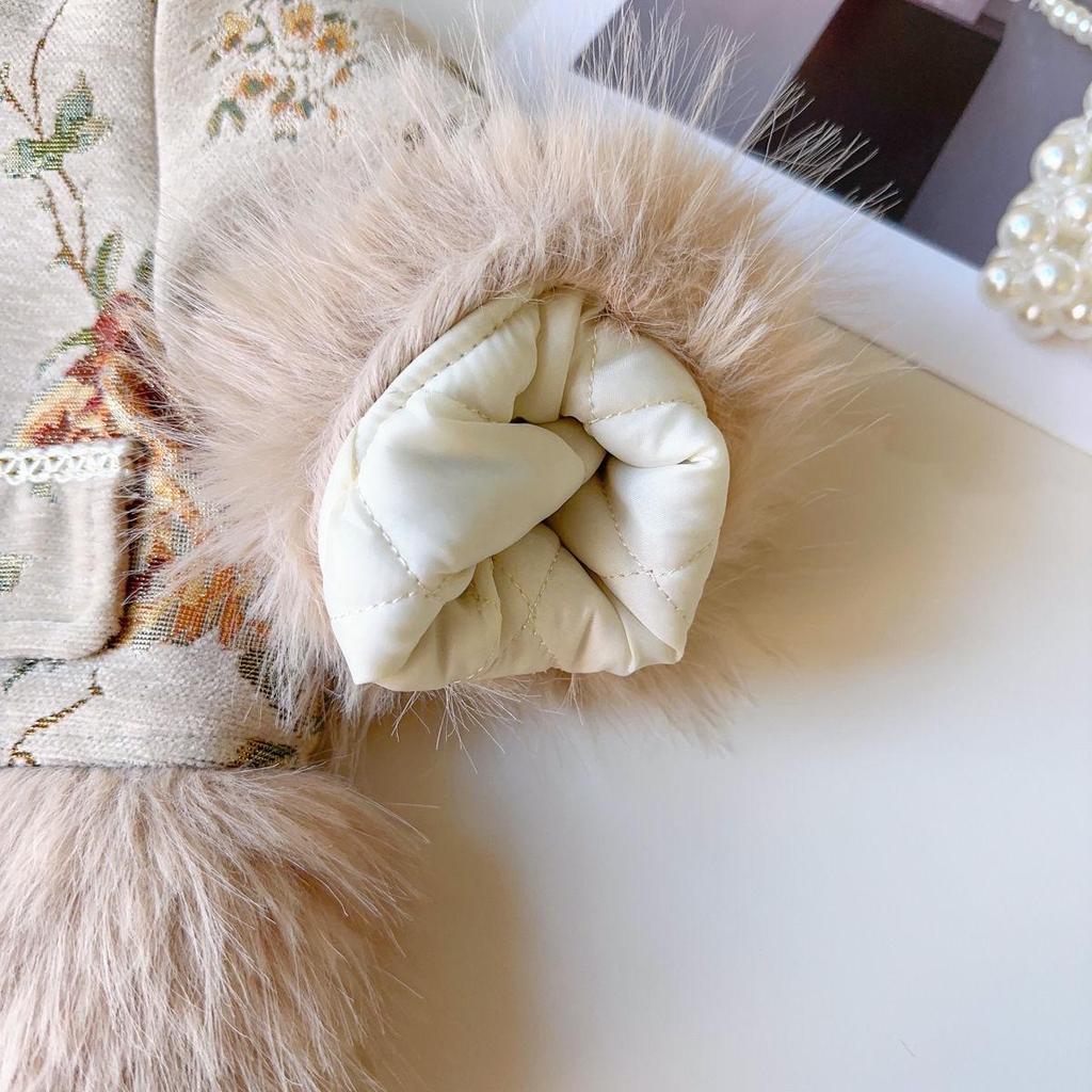 Zestaw Sukienka i Kurtka w Chińskim Stylu z Postrzępionymi Krawędziami dla Dziewczynek - Zima 2024