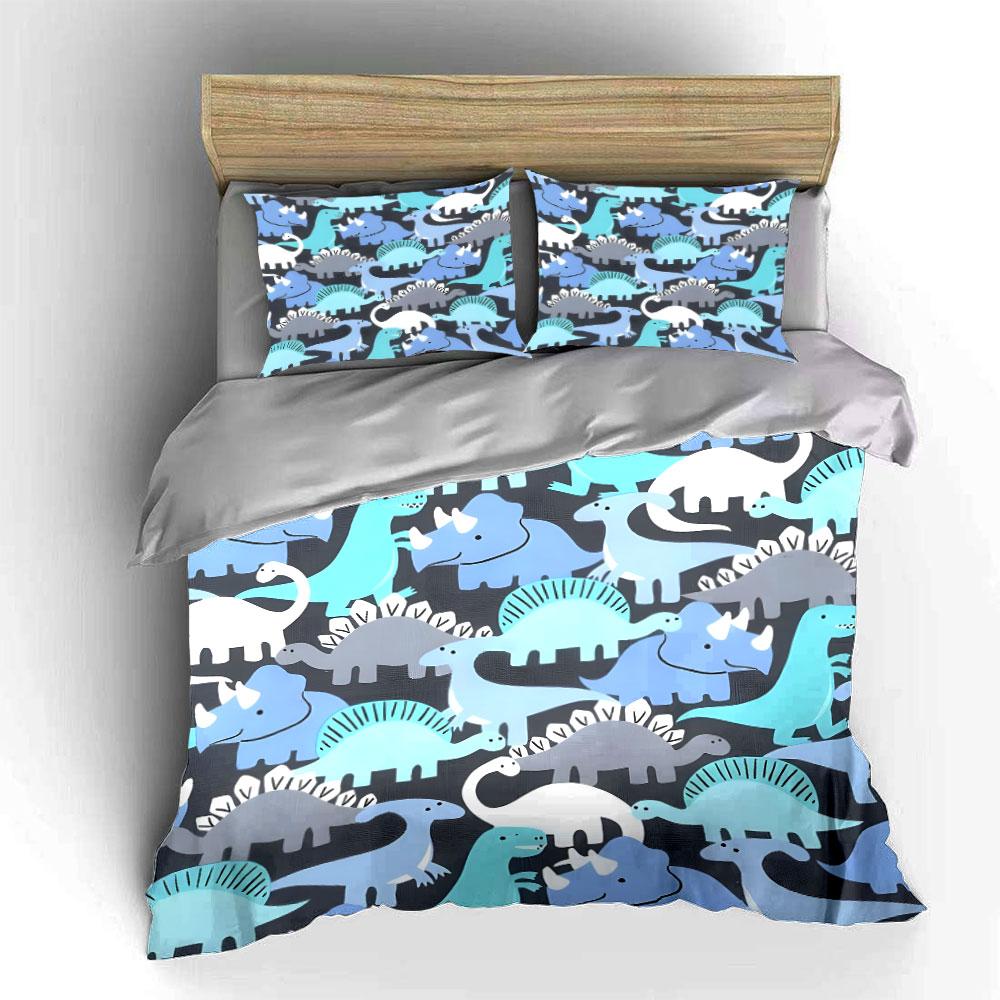 Cartoon Dinosaur Pattern Background Print Bedding Set 1 Duvet Cover 2 Pillowcases For Adult And Children Luxury Gift Full Size
