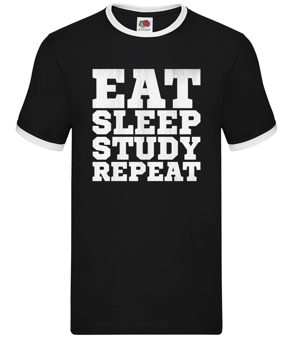 Eat Sleep Study Repeat - Mens Ringer - Student School Exams Uni College XL