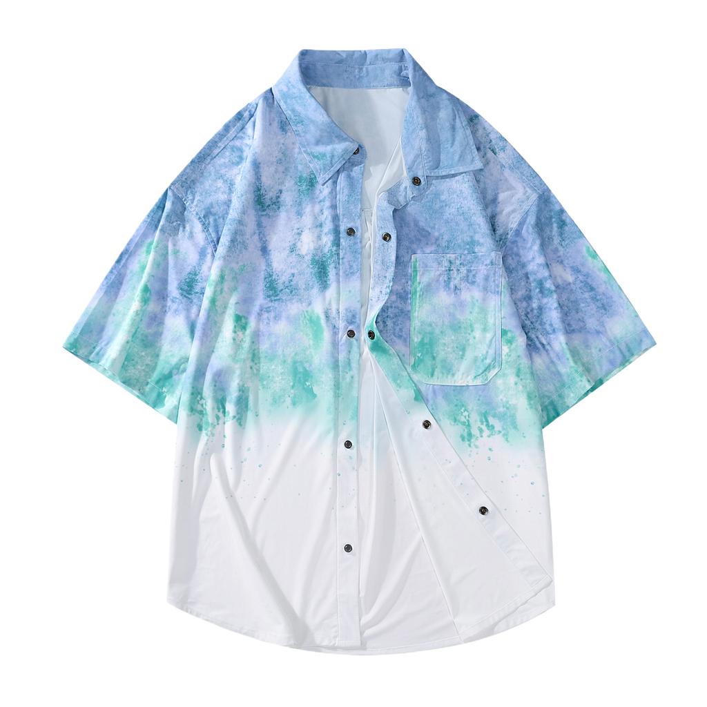 Short Sleeved Shirt Men's Lapel Shirt Cardigan Half Sleeved Men's Casual Top