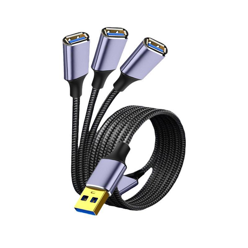 3-in-1 USB Extension Cable Splitter for Computer, Laptop & Phone Charging