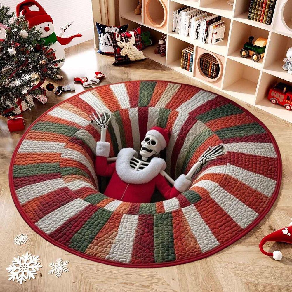 60*60cm Christmas Round Carpet 3D Special-shaped Bedroom Door Mat Santa Claus Floor Mat  Home Decor