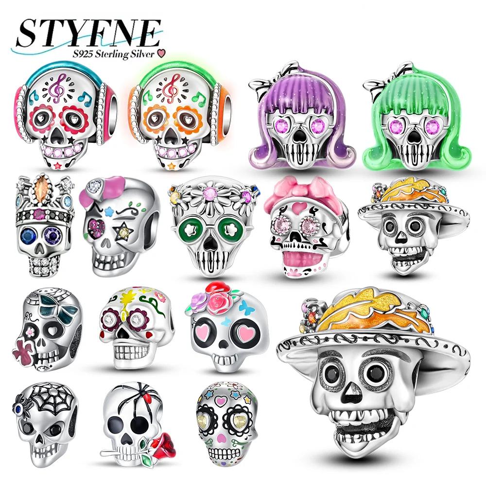 Anniversary Copper Halloween Series Charms Luminous Skull Lil Ghost Beads Fit Original Bracelet Women Fine Jewelry Gift