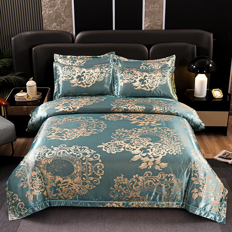 New 4Pcs European Satin Jacquard Bedding Set Four Season Universal Skin Friendly Cozy Duvet Set Double Couple Size Bedclothes