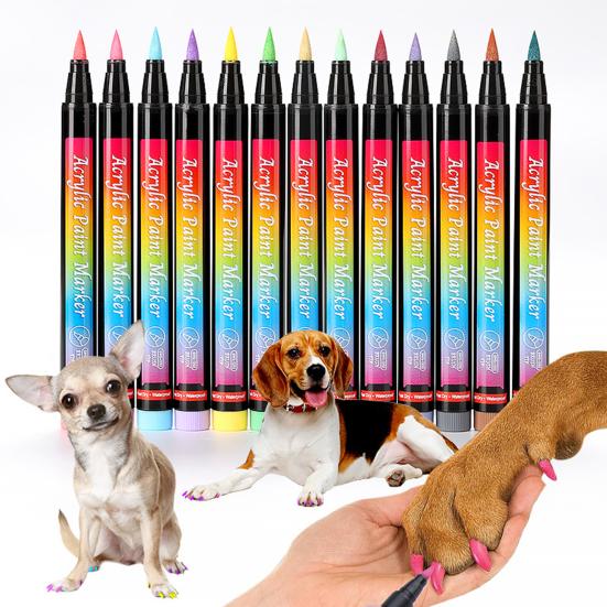 Yousheng 12 Colors Pet Nail Art Pen Set Quick Dry Brush Fun Creative Pet Paw Nail Polish Pens DIY Pet Manicure Supplies for Puppy Cat Small