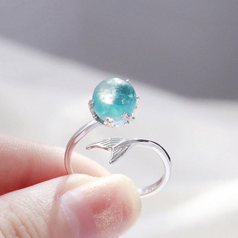 Ladies Adjustable Blue Mermaid Opal Open Rings Jewelry