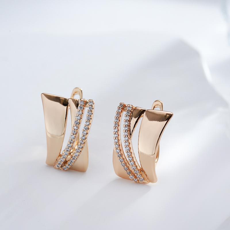 Glossy Big Dangle Earrings For Women  Rose Gold Color With Natural Zircon Retro Ethnic Wedding Fine Daily Jewelry