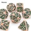 7 Pcs Yellow Green Tree Vine Metal Dice Solid Metal Polyhedral Dice Set Suitable for Role-Playing RPG Board Game Dice RPG