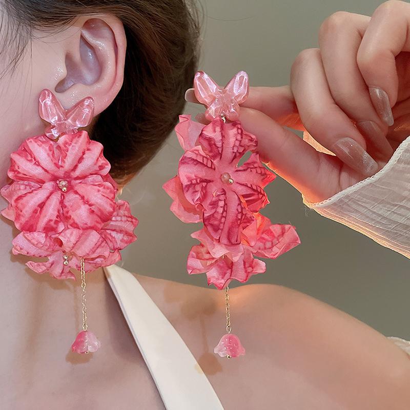 Elegant Statement Lace Organza Cloth Flower Earrings For Woman Korean  Jewelry Party Girl'S Lady Accessories