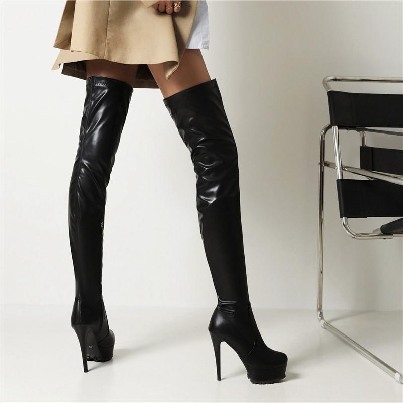 Women's high-heeled boots sexy European and American style fine-heeled waterproof table solid color large-size knee boots