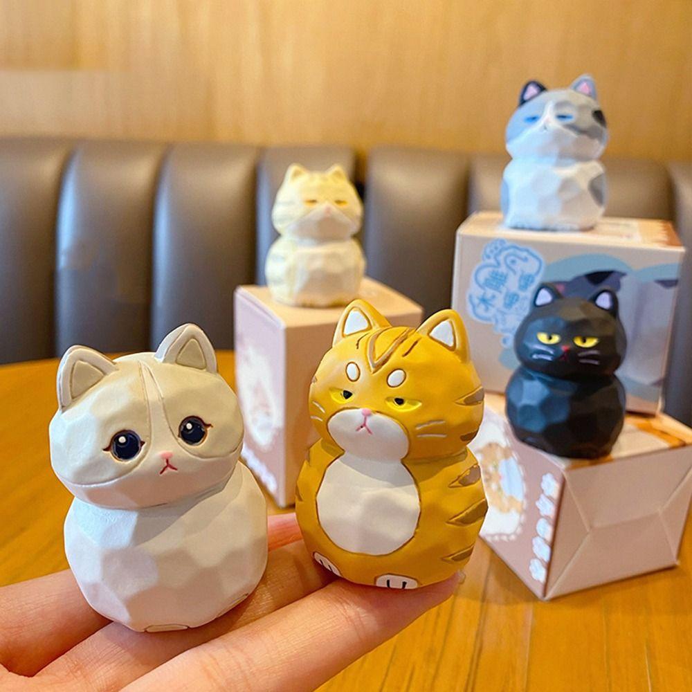 Resin Cat Anime Figure Q Version Desktop Doll Kawaii Cat Model Figurines Decoration