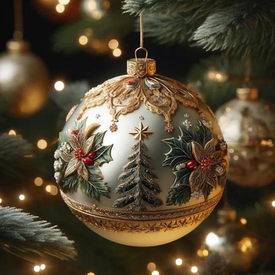 Elegant 2D Fairy Tale Planet Christmas Ornament with Snow Globe and Reindeer Motif