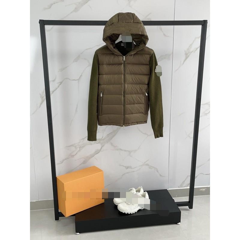 Unisex Hooded Down Jacket With Knit Panel Detail Warm Windproof Winter Coat Men Women