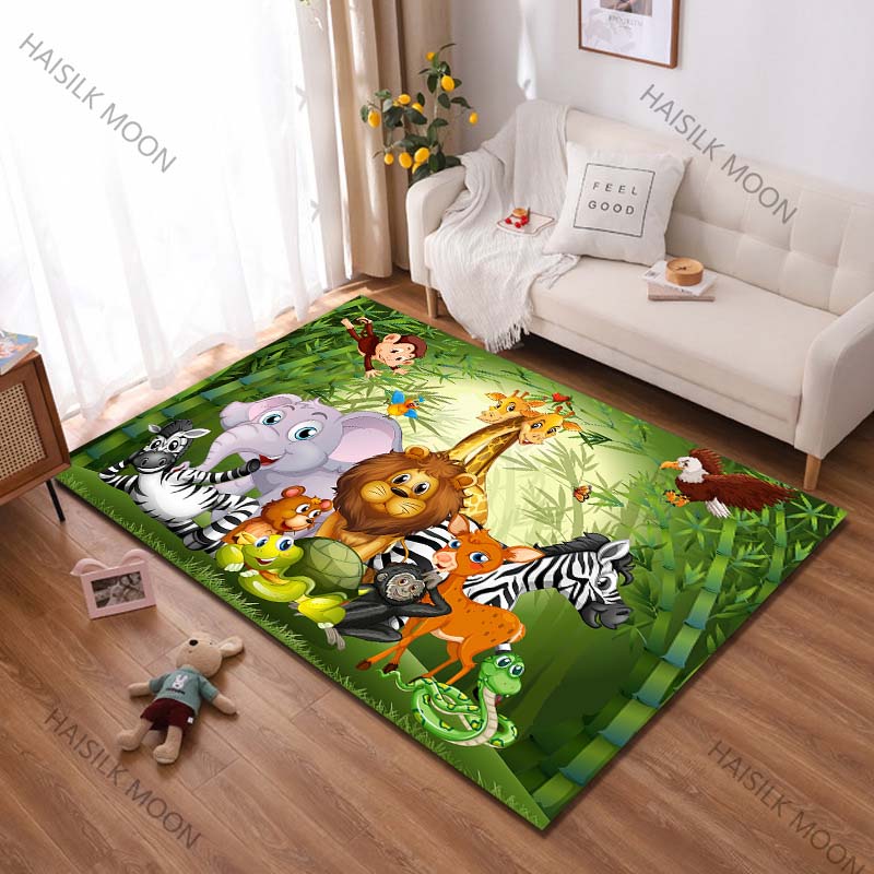 1PC Cartoon Zoo Printing Carpet Rug for Living Room Bedroom Sofa Doormat Decor Kids Play Home Area Rug Non-slip Floor Mat Gift