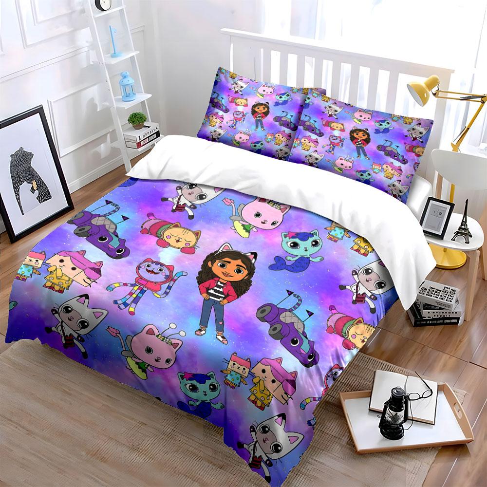 "Cartoon Cats & Girl Bedding Set" Bedding Duvet Cover Set Duvet Cover Pillowcases (1 * Duvet Cover 2 * Pillowcases, Without Duvet Insert)