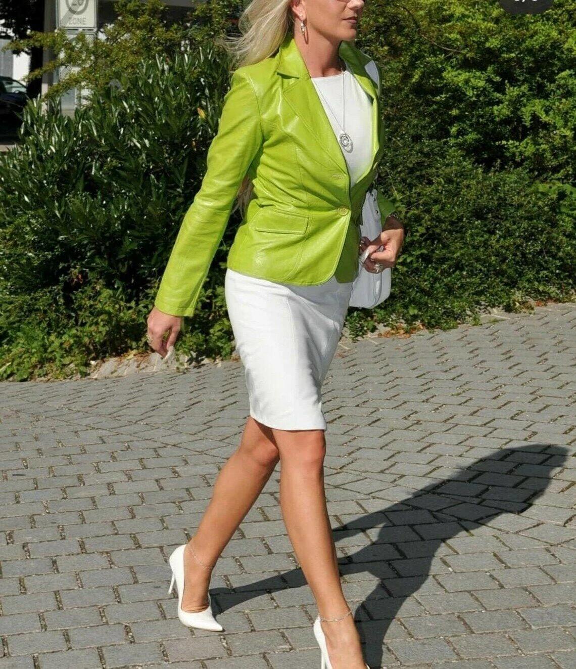 

Стильный Блейзер на Пуговицах Ручной Работы Кожаный Зеленый Натуральная Овчина Настоящий Женский 3XL зелёный