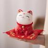 2 pcs 4 inch Ceramic Fortune Cat Red Maneki-Neko Statue Porcelain Lucky Cats Coin Bank Feng Shui Ornament Home Office Decoration
