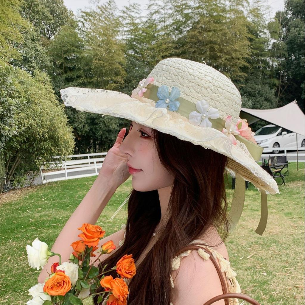 Spring And Summer Casual Straw Hat Women'S Breathable Lace Big Eaves Fashion Sun Hat Versatile Sun Hat Women'S Basin Hat