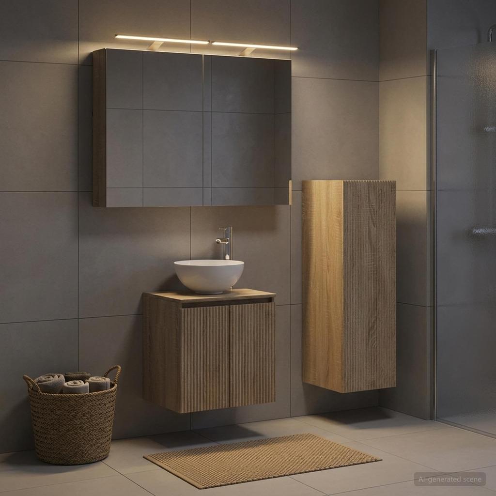 Bathroom Furniture Set 4 Pcs Sonoma Oak Engineered Wood and Glass