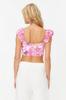 Women's Fashion Pink-Multicolored Crop Lined Corset Detailed Floral Patterned Woven Poplin Bustier