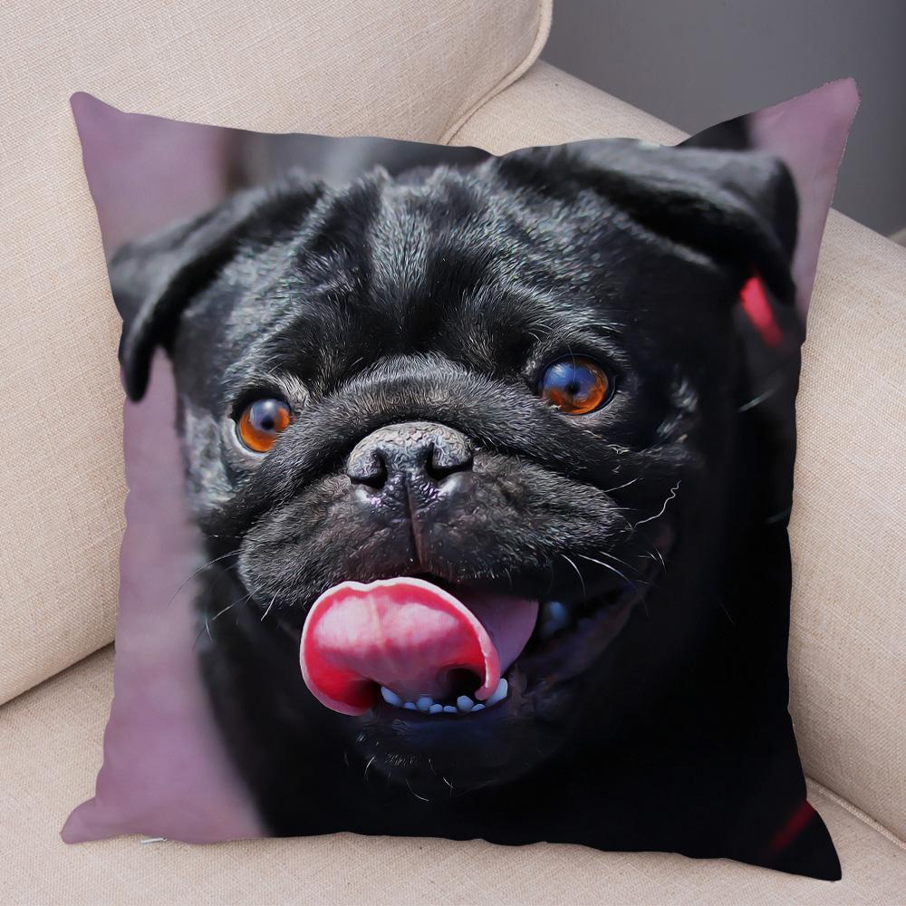 Cute Pug Dog Cushion Cover Both Sided Print Decor Pet Animal Pillowcase for Car Sofa Home Car Soft Plush Throw Pillow Case