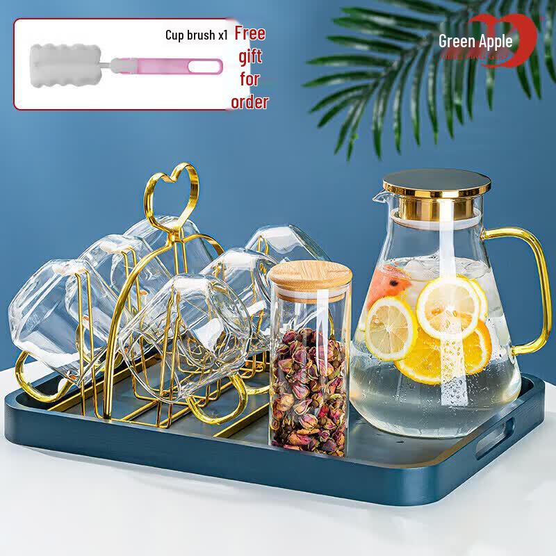 Green Apple Heat-Resistant Glass Water Pitcher & Cup Set