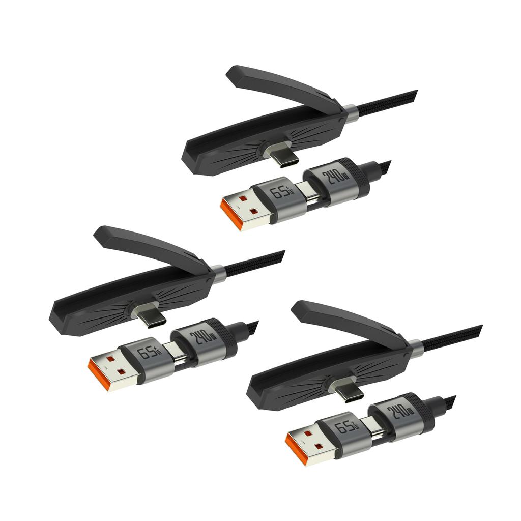 Fast Speed Invisible Holder Charging Wire 240W USB C 65W USB Double Port Braided Data Cable With Phone Stand Feature