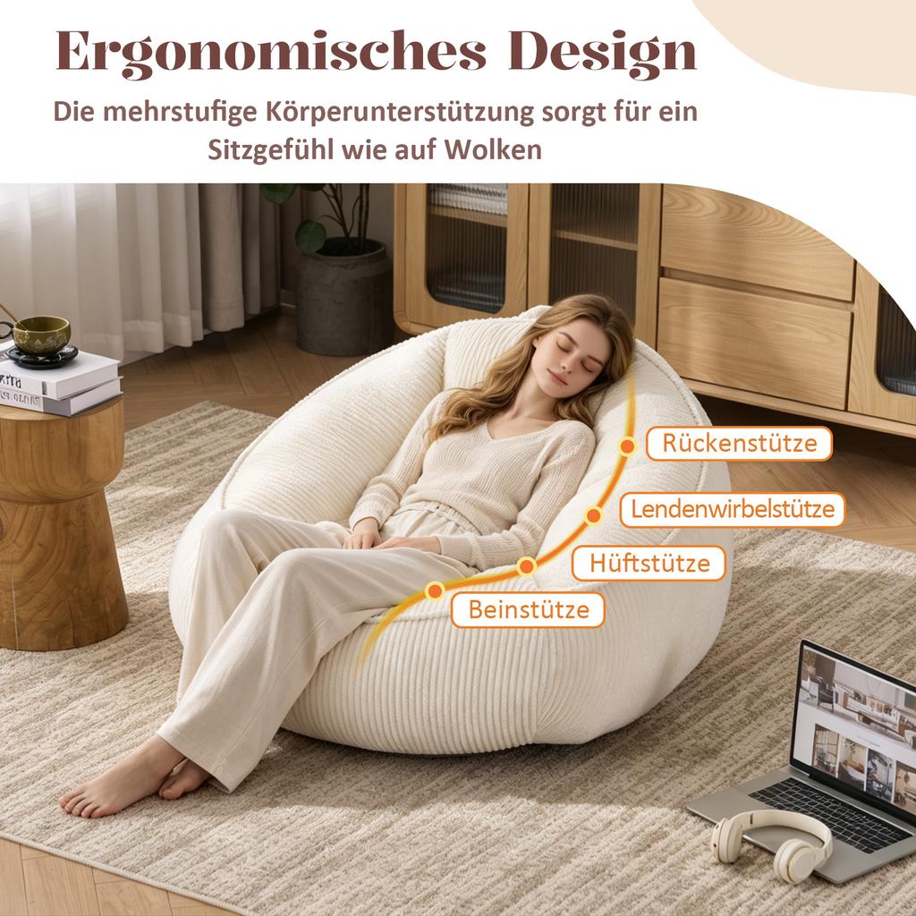 Bean Bag, Bean Bag for Adults and Children, for Living Room, Bedroom, Playroom, Office-Medium(Beige)