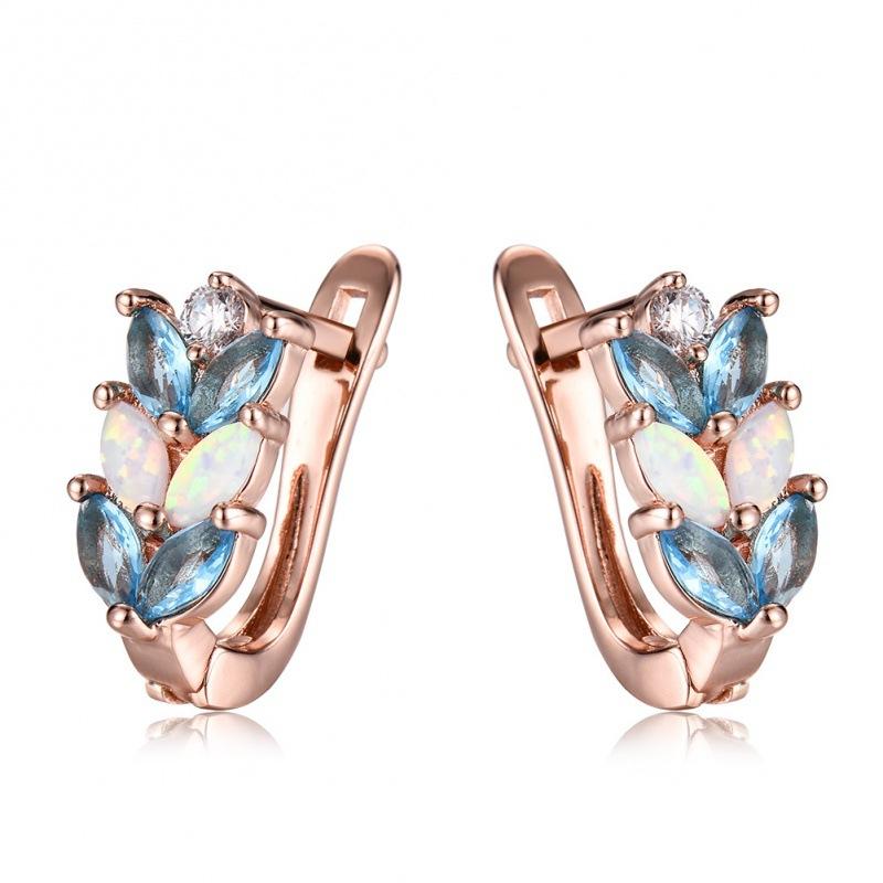 Creative jewelry blue imported purple diamond leaf-shaped ear buckle women's ins style personalized earrings