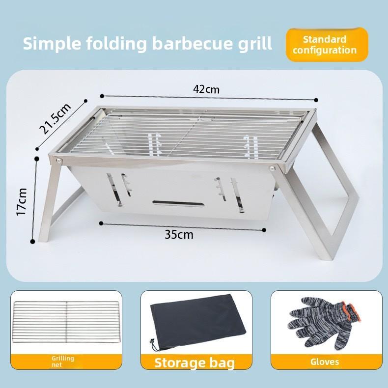Stainless Steel Barbecue Grill With Thickened Carbon Frame For Outdoor Camping And Family Cooking