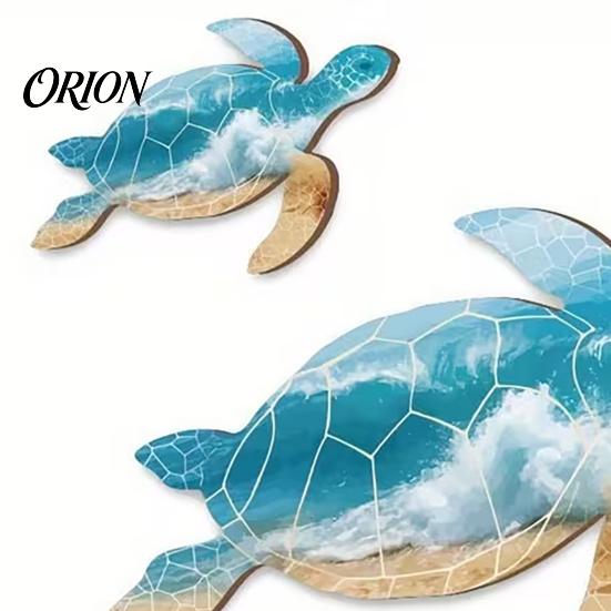 Mediterranean Home Accents 3Pcs Wooden Turtle Wall Art, Ocean Theme Hanging Ornaments for Bathroom Room Decor Living Bedroom, Coastal Beach