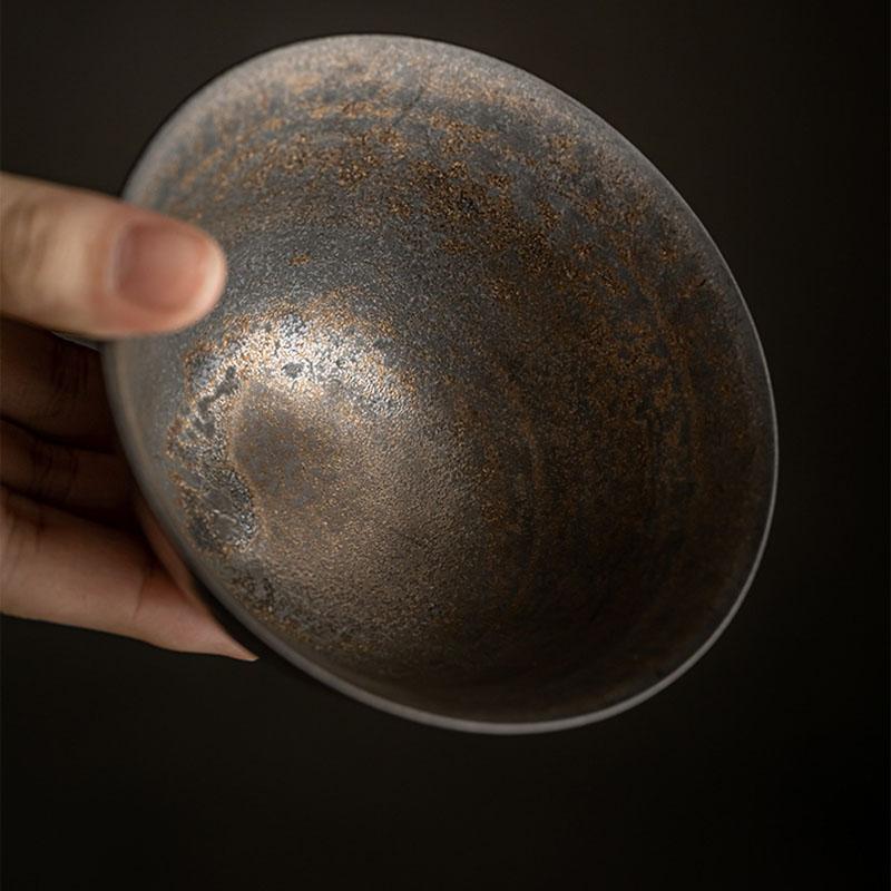 140ml Retro Rust Glaze Ceramic Tea Tureen Chinese Tea Maker Non-hot Gaiwan Handmade Coarse Pottery Tea Bowl Creative Teaware Set