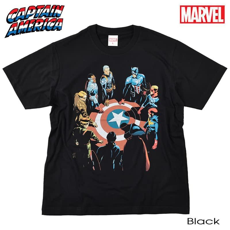 EVERSOUL Marvel Short Sleeve T-Shirt, Captain America, Avengers, Iron Man, Venom, Hulk, Birthday Gift, Men's, Black, XL Size [Parallel Import]