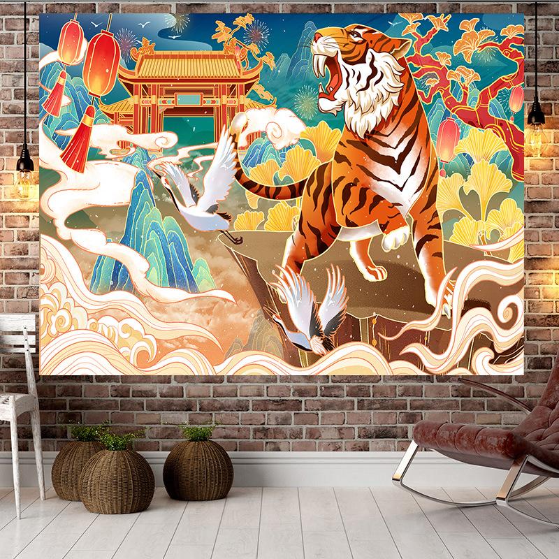Čínský styl Tygří styl Velký gobelín Nástěnná geometrie Hippie gobelín Domácí pokoj Dekor Estetická dekorace