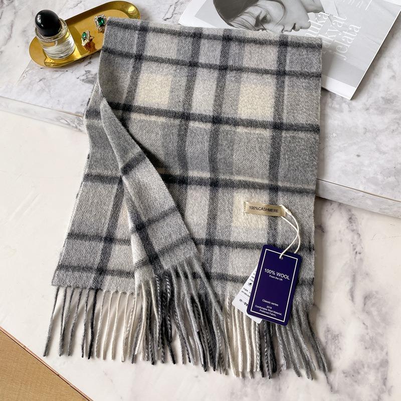 British Plaid 100 Cashmere Scarf Men's Winter Warmth Black and White Gray Business Scarf Men's