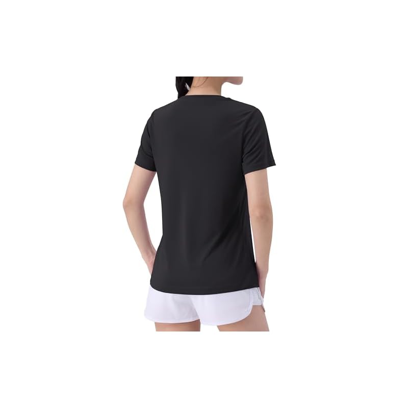 [TACVASEN] Women's Short-Sleeve T-Shirt, Quick-Drying, Black, Cooling, UV Protection, Sports, Fitness, Sweat-Wicking, Summer Wear, Black, Size M
