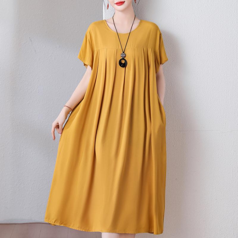 Velké volné šaty s vintage potiskem pro ženy Ležérní letní dámské šaty s krátkým rukávem